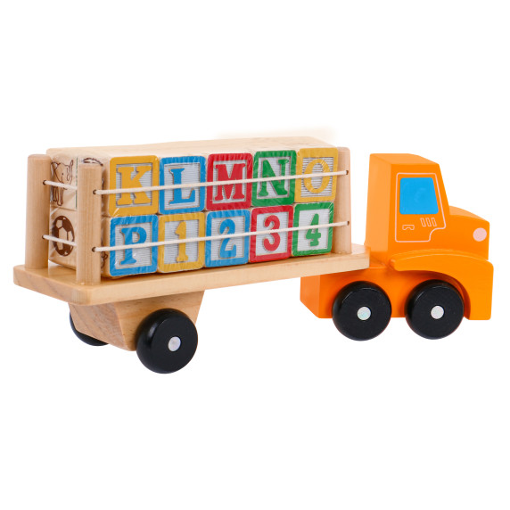 Camion din lemn cu semiremorcă și cuburi cu litere și numere - Alphabet Blocks Trucks