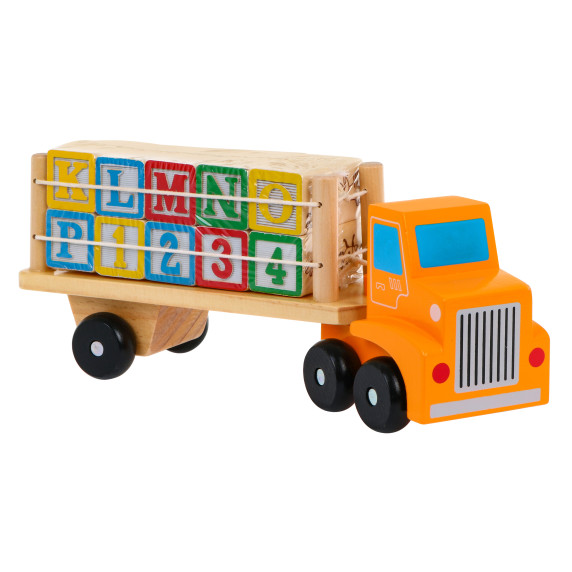 Camion din lemn cu semiremorcă și cuburi cu litere și numere - Alphabet Blocks Trucks