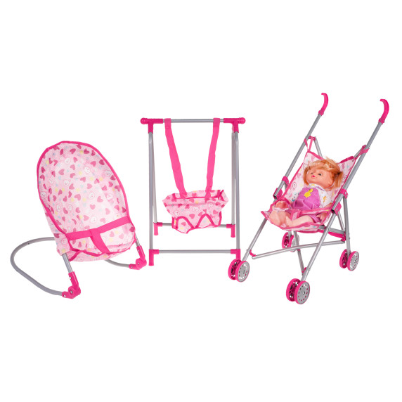 Păpușă cu accesorii - cărucior, leagăn, scăunel - Inlea4Fun BABY PLAY HOUSE