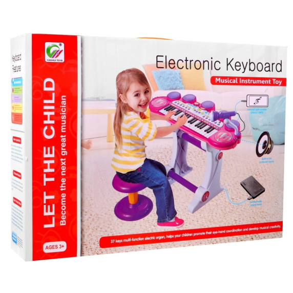Keyboard pentru copii cu scaun și microfon - roz - Electronic Keyboard