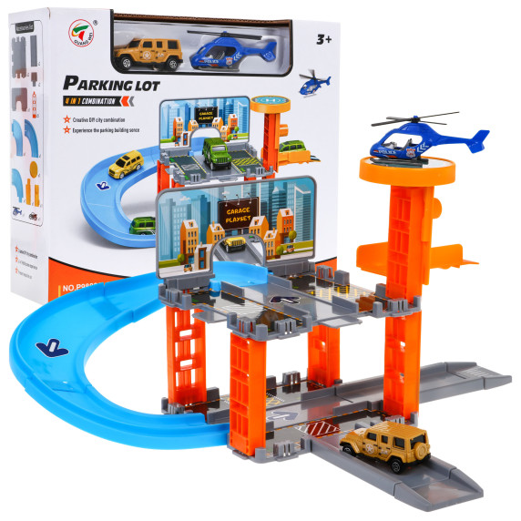 Parcare etajată cu lift, elicopter și mașină de jucărie - Inlea4Fun