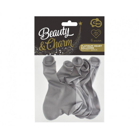 Set baloane - 6 buc GoDan - Beauty&Charm platinum silver hearts
