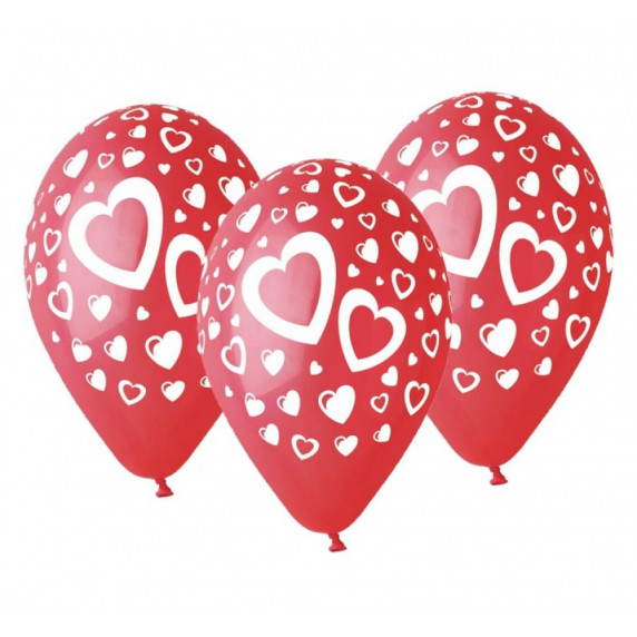 Set baloane - 5 bucăți - roșu cu inimioare - GoDan