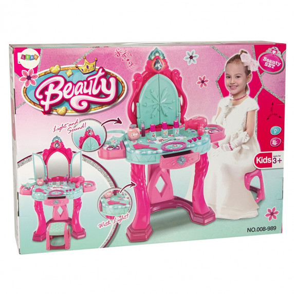 Masă de toaletă pentru copii cu scaun - Inlea4Fun BEAUTY ANGEL - roz