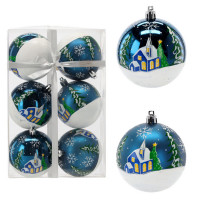 Set globuri de Crăciun - 6 buc, 7 cm - căsuță, albastru închis 