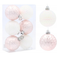 Set globuri de Crăciun - 6 buc, 6 cm - alb/roz - Inlea4Fun 