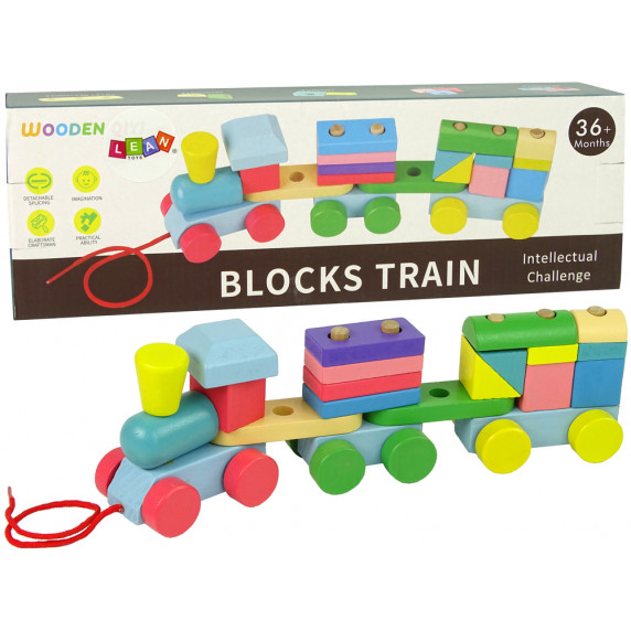 Trenuleț lemn cu cuburi colorate - Inlea4Fun BLOCKS TRAIN