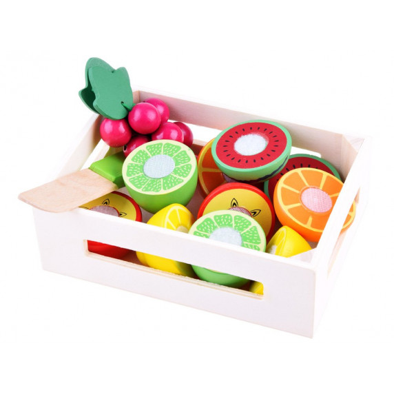 Set cutie cu fructe, cu tocător și cuțit din lemn - Inlea4Fun FRUIT BOX