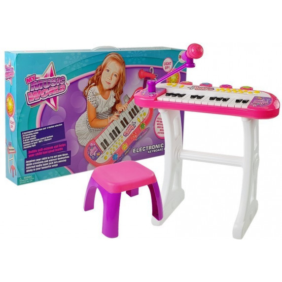 Pian electric de jucărie cu scaun - Inlea4Fun MY MUSIC WORLD - roz