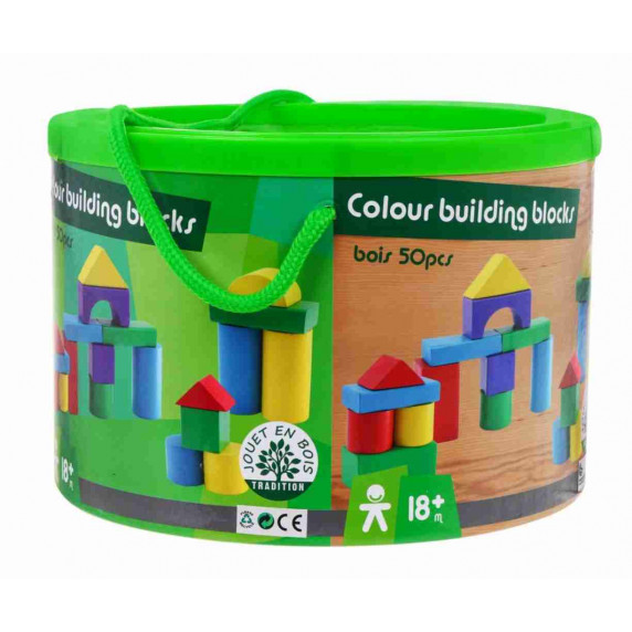 Cuburi din lemn colorate - 50 bucăți - Inlea4fun - COLOUR BUILDING BLOCKS