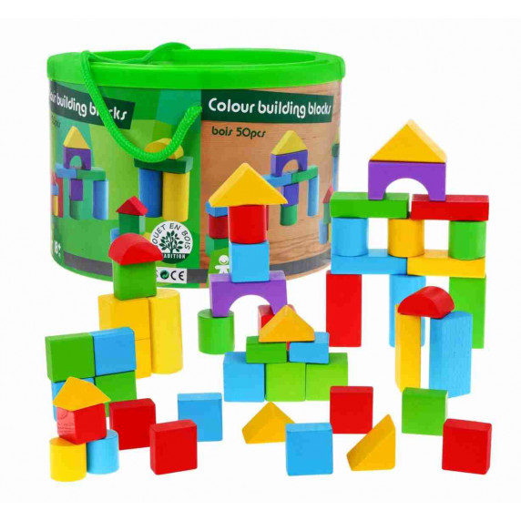Cuburi din lemn colorate - 50 bucăți - Inlea4fun - COLOUR BUILDING BLOCKS