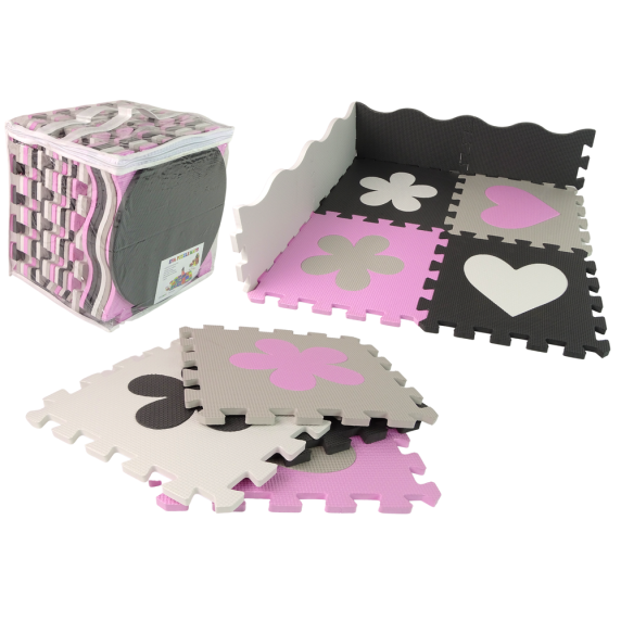 Covor de joacă din spumă, puzzle - 25 elemente - Inlea4Fun - negru, roz