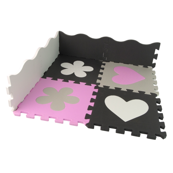 Covor de joacă din spumă, puzzle - 25 elemente - Inlea4Fun - negru, roz