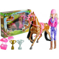 Păpușă antrenor de cai, cu cal maro și accesorii, Horses Family, Inlea4Fun 