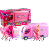 Rulotă pentru păpuși cu bicicletă - roz - Inlea4Fun MY DREAM HOME  