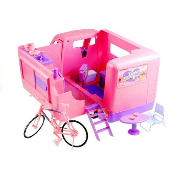 Rulotă pentru păpuși cu bicicletă - roz - Inlea4Fun MY DREAM HOME 