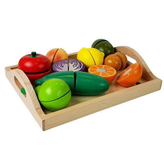 Set tavă cu legume și fructe din lemn, feliabile, cu velcro 7125
