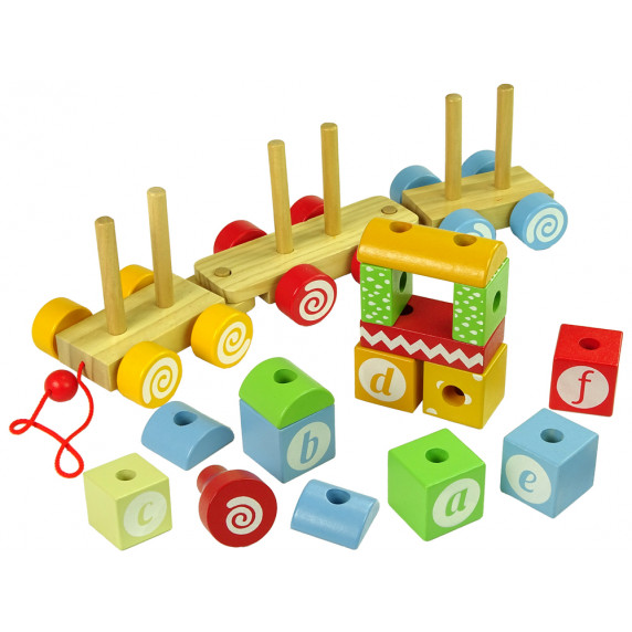 Trenuleț lemn cu cuburi colorate - abecedar