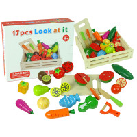 Set cutie cu legume și fructe din lemn, feliabile, cu velcro Look at it 