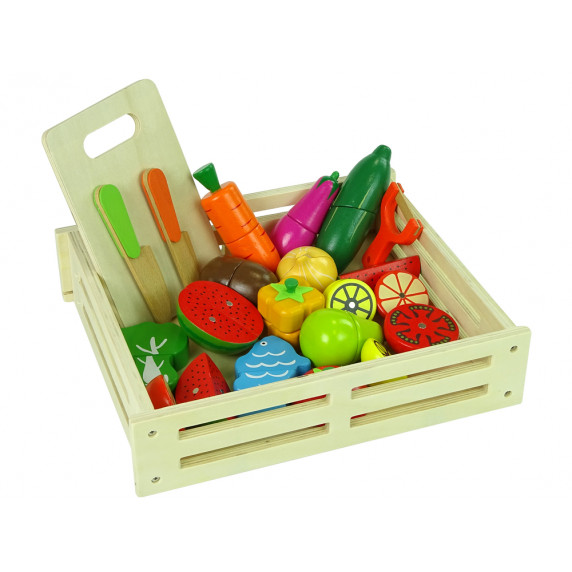 Set cutie cu legume și fructe din lemn, feliabile, cu velcro Look at it