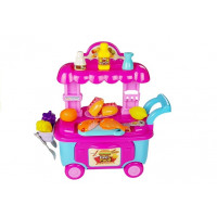 Stand hot dog mobil, cu multe accesorii, roz-albastru, Food Cart Inlea4fun  