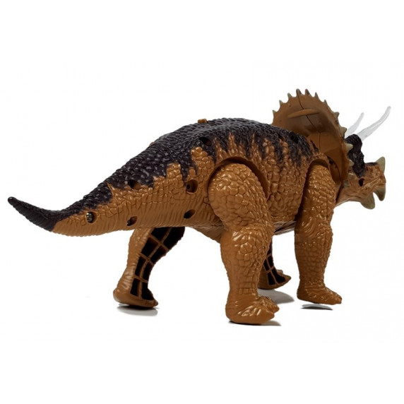 Figurină dinozaur cu efecte lumini și sunet Triceratops Inlea4fun - maro