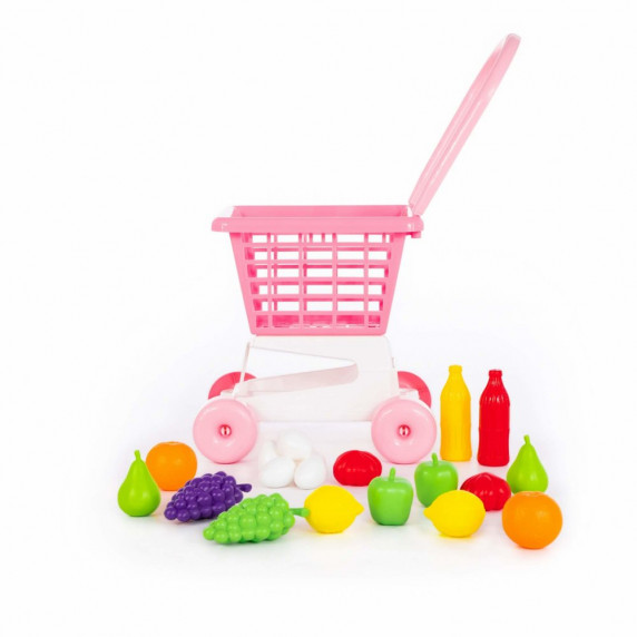 Coș de cumpărături pentru copii cu alimente -Polesie 68477 - roz