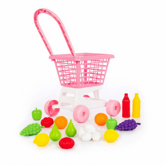 Coș de cumpărături pentru copii cu alimente -Polesie 68477 - roz