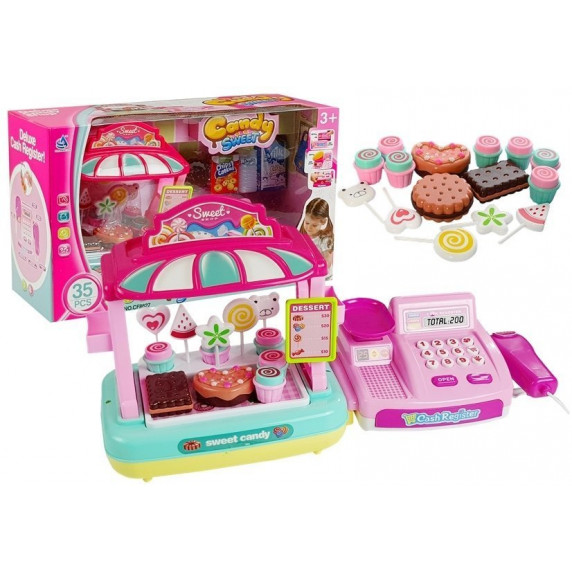 Mini cofetărie cu casă de marcat - Inlea4Fun DELUXE CANDY SHOP - roz