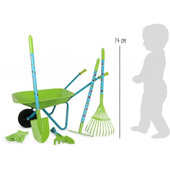 Set unelte grădinărit cu roabă, pentru copii, Small Foot - verde