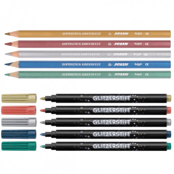 Creioane colorate și carioci - 10 bucăți - JOLLY Glitzer Set