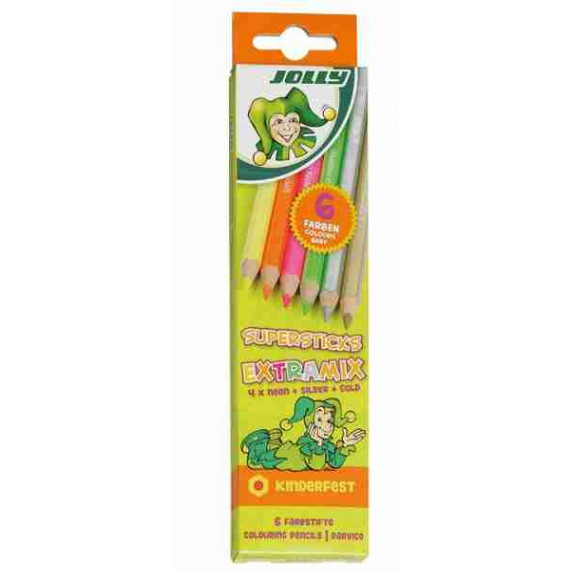 Creioane colorate - 6 bucăți -  JOLLY Superstick Extramix 