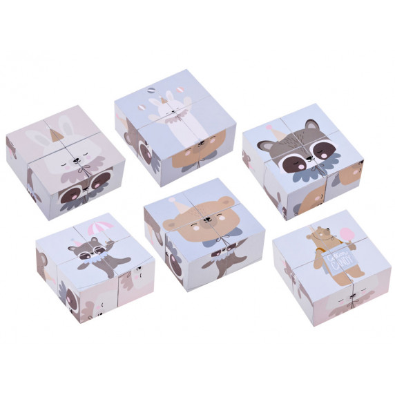 Cuburi colorate din lemn - 4 buc - Inlea4Fun BLOCKS - animale 