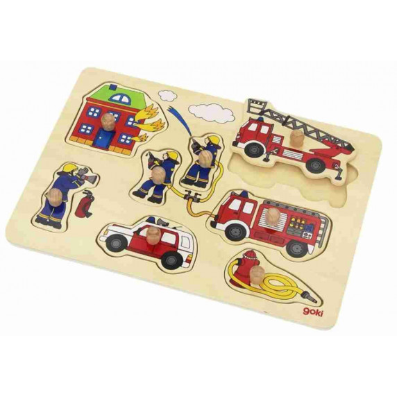 Jucărie cu forme din lemn - GOKI - pompier