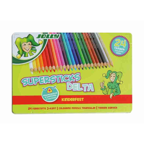 Creioane colorate în cutie de metal - 24 bucăți - JOLLY Supersticks Delta