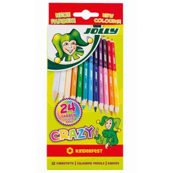 Creioane colorate - 12 bucăți -JOLLY Crazy Crayons Twosided