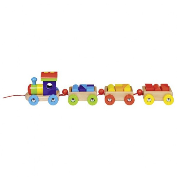 Trenuleț lemn cu cuburi colorate Goki