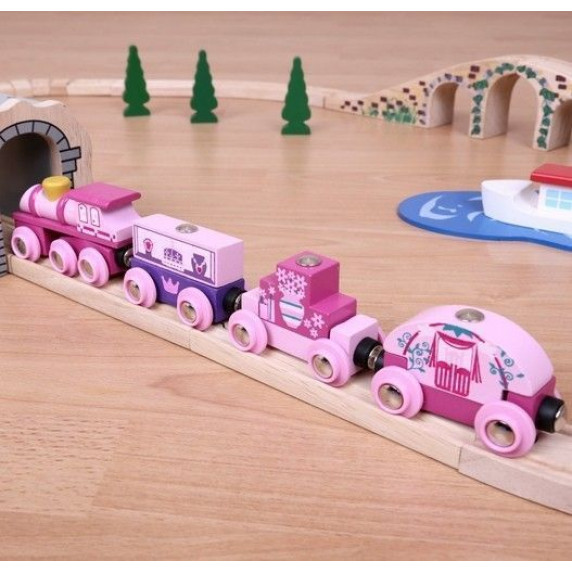Set tren din lemn - 9 piese - BIGJIGS Princess Train