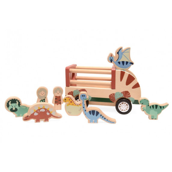 Mașină transport animale din lemn - dinosauri - MAGNI Dino Car