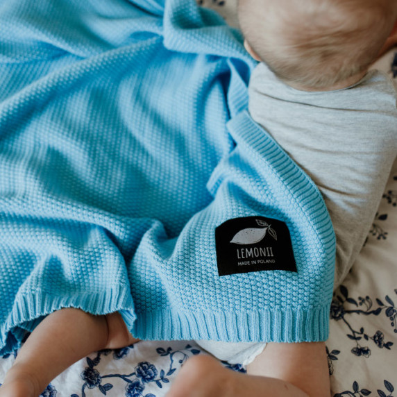 Pătură tricotată pentru copii - LEMONII Baby Blanket - albastru