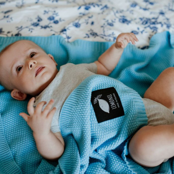 Pătură tricotată pentru copii - LEMONII Baby Blanket - albastru