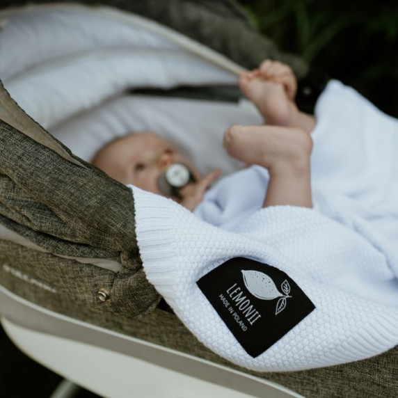 Pătură tricotată pentru copii - LEMONII Baby Blanket - alb
