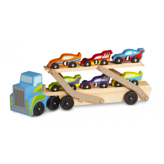 Trailer din lemn cu platformă și mașini de curse MELISSA & DOUG
