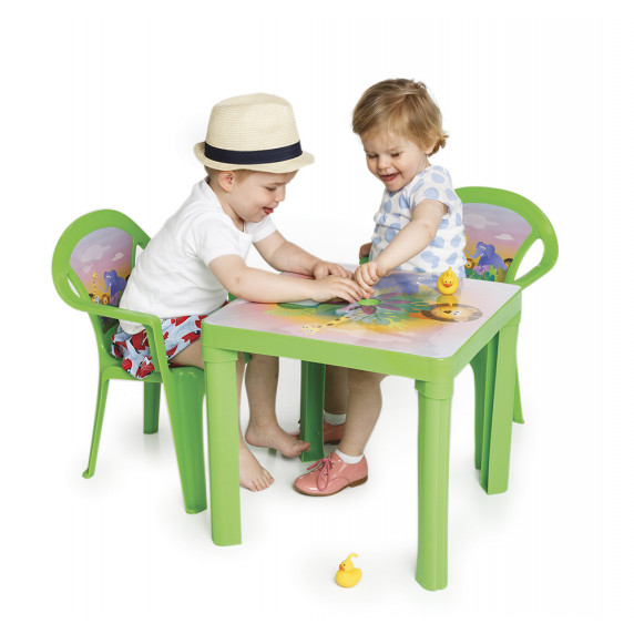 Masă pentru copii cu 2 scaune - verde - Inlea4Fun