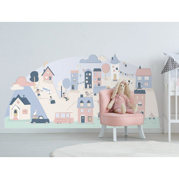 Autocolant perete Pink Small Town 150 x 72 cm - S