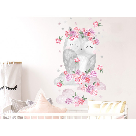 Autocolant perete Secret Garden Owl – bufniță, roz