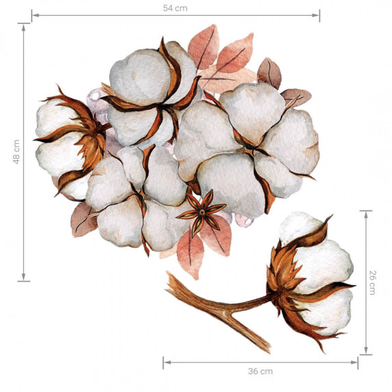 Autocolant perete - flori de bumbac L - SECRET GARDEN Cotton Large
