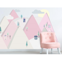 Autocolant perete Pink Mountains 150 x 75 cm - S 