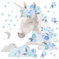 Autocolant perete Secret Garden Unicorn - unicorn albastru 