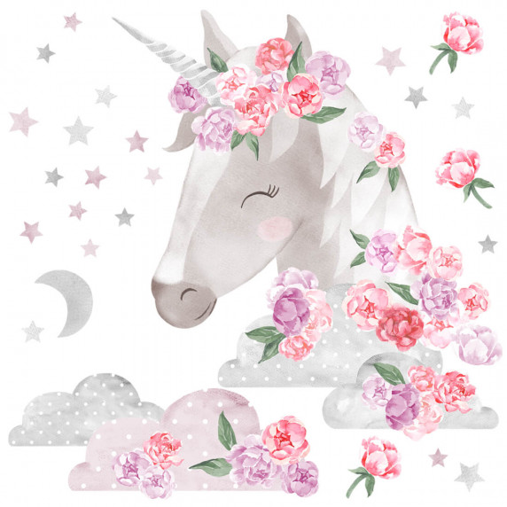 Autocolant/sticker de perete - unicorn roz - 53 x 90 cm - SECRET GARDEN